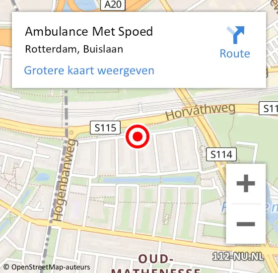 Locatie op kaart van de 112 melding: Ambulance Met Spoed Naar Rotterdam, Buislaan op 10 juli 2023 03:34