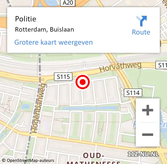 Locatie op kaart van de 112 melding: Politie Rotterdam, Buislaan op 10 juli 2023 03:35