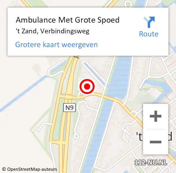 Locatie op kaart van de 112 melding: Ambulance Met Grote Spoed Naar 't Zand, Verbindingsweg op 10 juli 2023 03:41