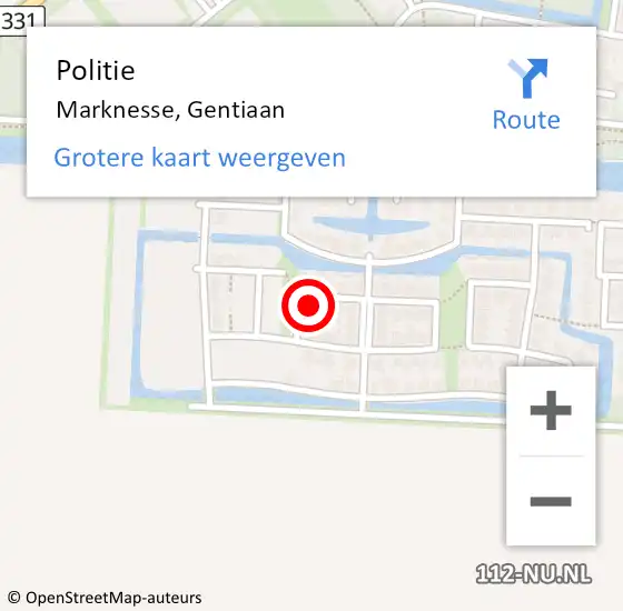 Locatie op kaart van de 112 melding: Politie Marknesse, Gentiaan op 10 juli 2023 04:58