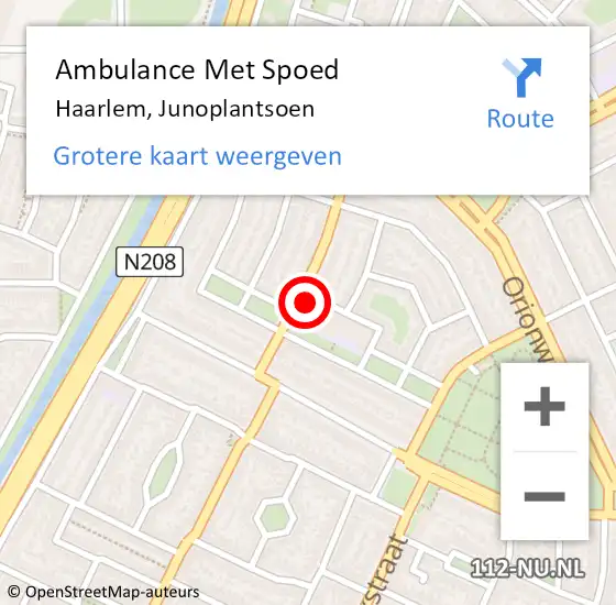 Locatie op kaart van de 112 melding: Ambulance Met Spoed Naar Haarlem, Junoplantsoen op 10 juli 2023 05:12