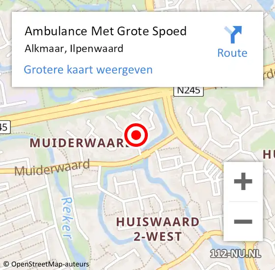 Locatie op kaart van de 112 melding: Ambulance Met Grote Spoed Naar Alkmaar, Ilpenwaard op 10 juli 2023 05:14