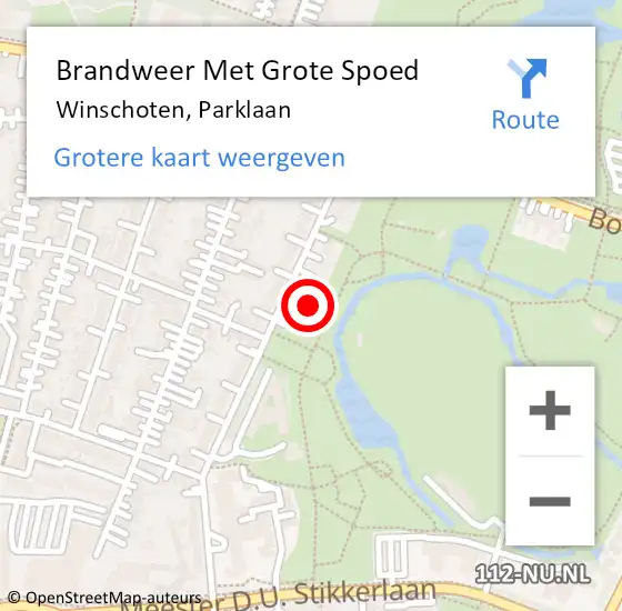 Locatie op kaart van de 112 melding: Brandweer Met Grote Spoed Naar Winschoten, Parklaan op 10 juli 2023 05:34