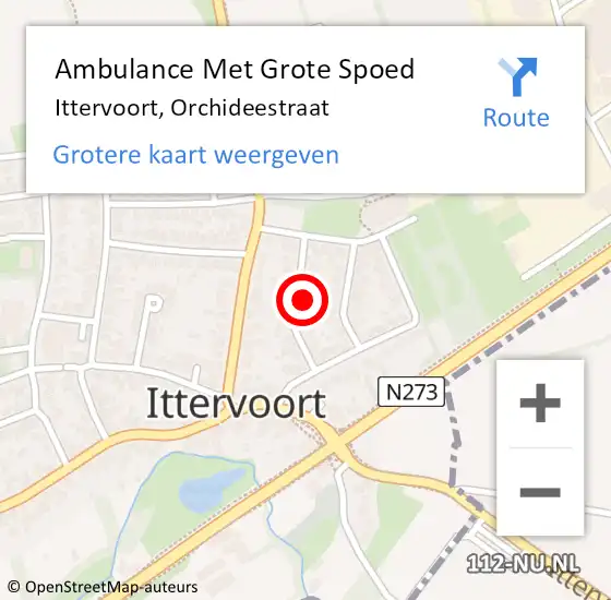 Locatie op kaart van de 112 melding: Ambulance Met Grote Spoed Naar Ittervoort, Orchideestraat op 10 juli 2023 06:16