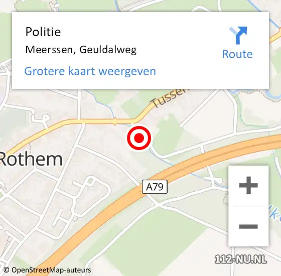 Locatie op kaart van de 112 melding: Politie Meerssen, Geuldalweg op 10 juli 2023 06:57