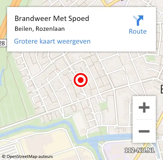 Locatie op kaart van de 112 melding: Brandweer Met Spoed Naar Beilen, Rozenlaan op 10 juli 2023 07:33