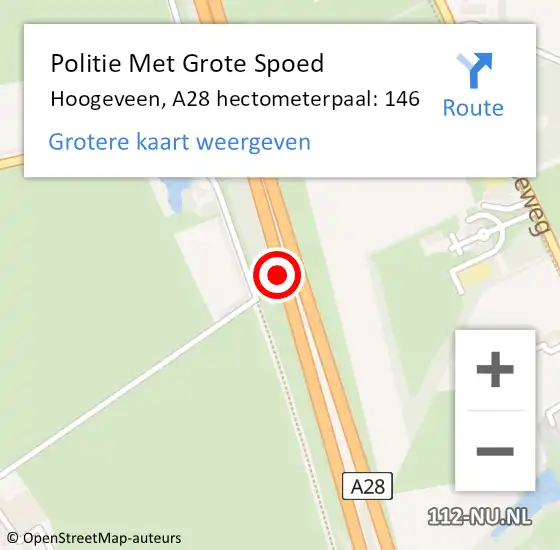 Locatie op kaart van de 112 melding: Politie Met Grote Spoed Naar Hoogeveen, A28 hectometerpaal: 146 op 10 juli 2023 07:41