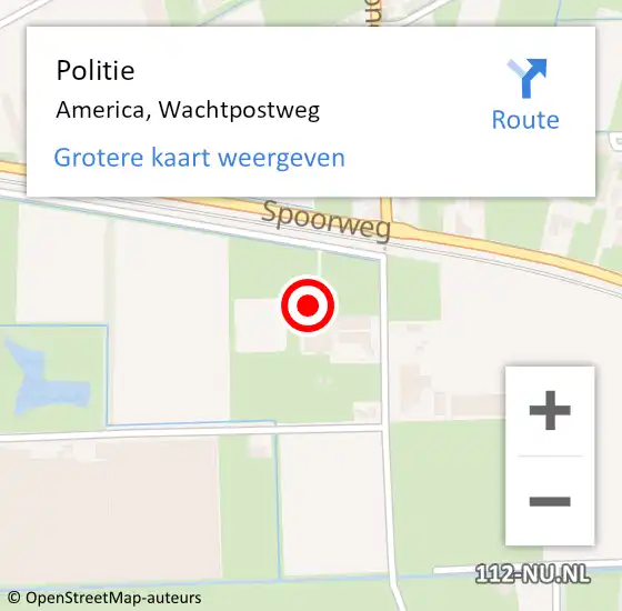 Locatie op kaart van de 112 melding: Politie America, Wachtpostweg op 10 juli 2023 07:47