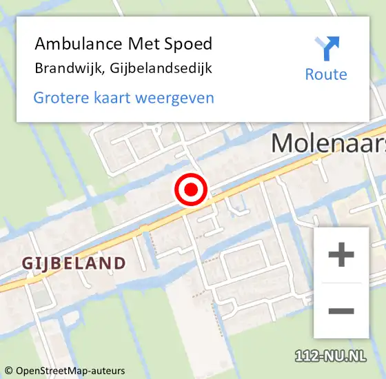 Locatie op kaart van de 112 melding: Ambulance Met Spoed Naar Brandwijk, Gijbelandsedijk op 10 juli 2023 07:58