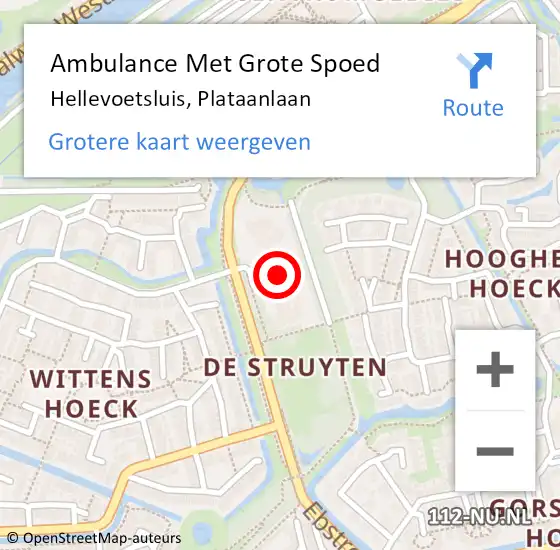 Locatie op kaart van de 112 melding: Ambulance Met Grote Spoed Naar Hellevoetsluis, Plataanlaan op 10 juli 2023 08:51