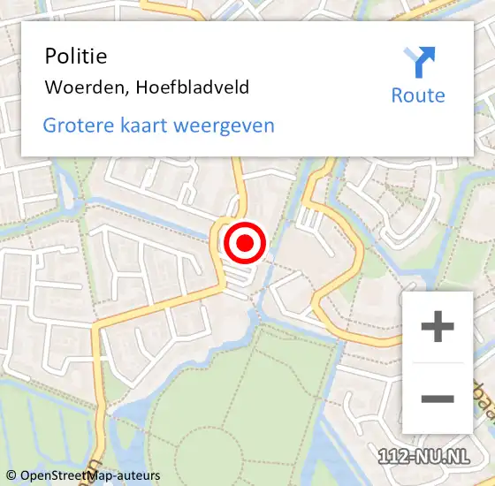 Locatie op kaart van de 112 melding: Politie Woerden, Hoefbladveld op 10 juli 2023 09:09