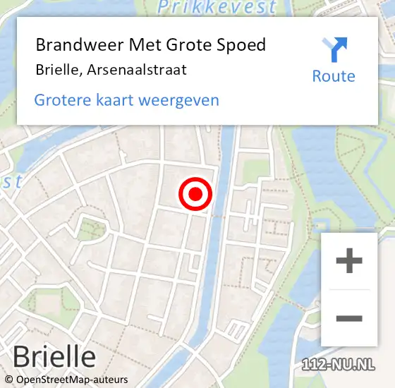 Locatie op kaart van de 112 melding: Brandweer Met Grote Spoed Naar Brielle, Arsenaalstraat op 10 juli 2023 09:22