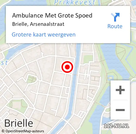 Locatie op kaart van de 112 melding: Ambulance Met Grote Spoed Naar Brielle, Arsenaalstraat op 10 juli 2023 09:23