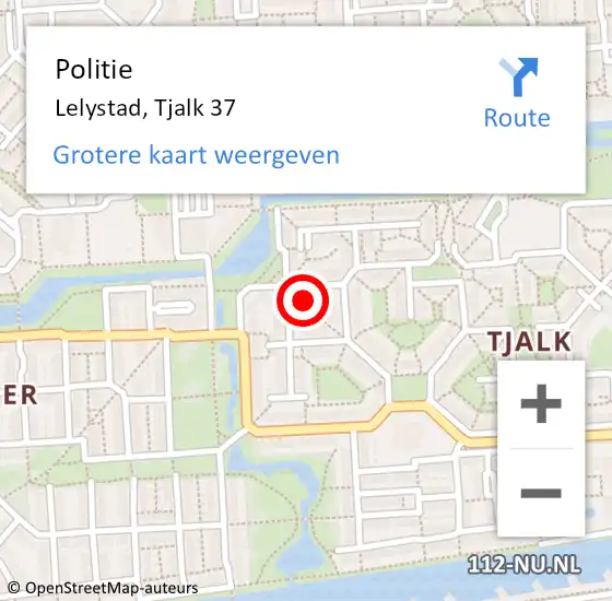 Locatie op kaart van de 112 melding: Politie Lelystad, Tjalk 37 op 10 juli 2023 09:31