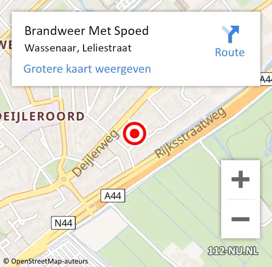 Locatie op kaart van de 112 melding: Brandweer Met Spoed Naar Wassenaar, Leliestraat op 10 juli 2023 10:26