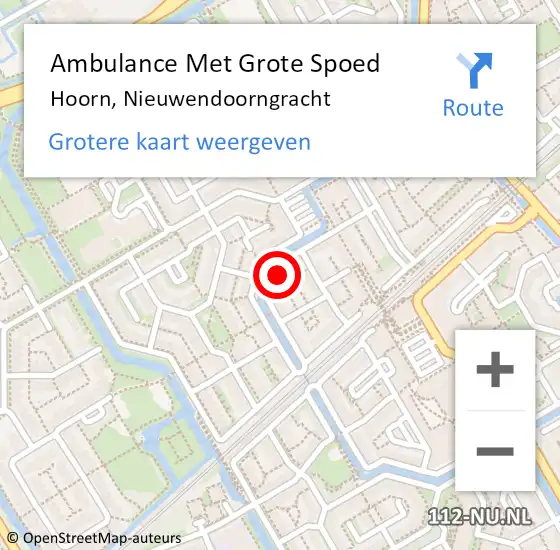 Locatie op kaart van de 112 melding: Ambulance Met Grote Spoed Naar Hoorn, Nieuwendoorngracht op 10 juli 2023 11:24