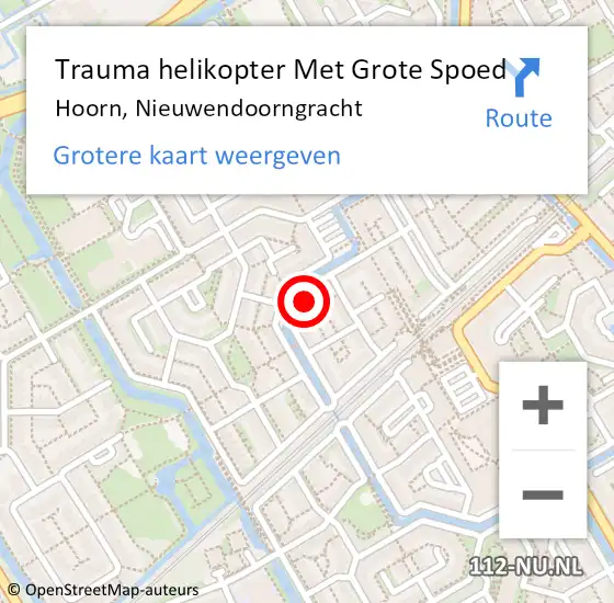 Locatie op kaart van de 112 melding: Trauma helikopter Met Grote Spoed Naar Hoorn, Nieuwendoorngracht op 10 juli 2023 11:25