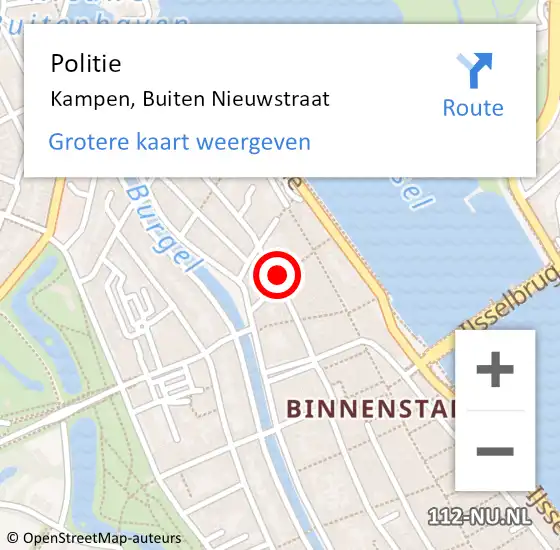 Locatie op kaart van de 112 melding: Politie Kampen, Buiten Nieuwstraat op 10 juli 2023 11:35