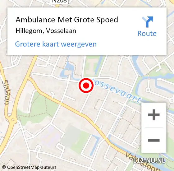 Locatie op kaart van de 112 melding: Ambulance Met Grote Spoed Naar Hillegom, Vosselaan op 10 juli 2023 11:49