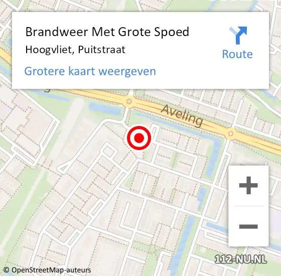 Locatie op kaart van de 112 melding: Brandweer Met Grote Spoed Naar Hoogvliet, Puitstraat op 10 juli 2023 11:58