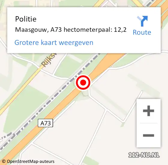 Locatie op kaart van de 112 melding: Politie Maasgouw, A73 hectometerpaal: 12,2 op 10 juli 2023 12:09