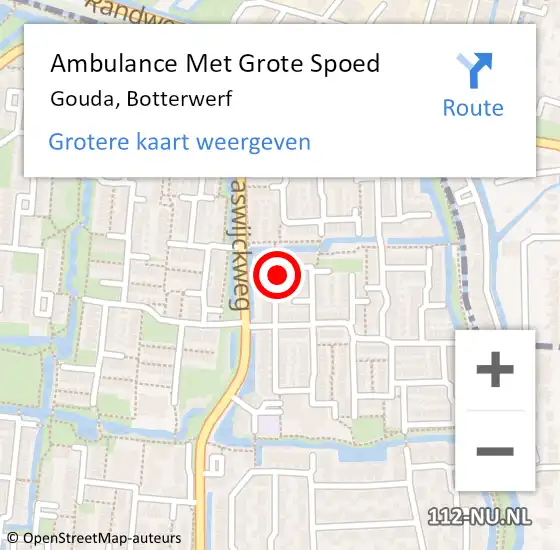 Locatie op kaart van de 112 melding: Ambulance Met Grote Spoed Naar Gouda, Botterwerf op 10 juli 2023 12:25