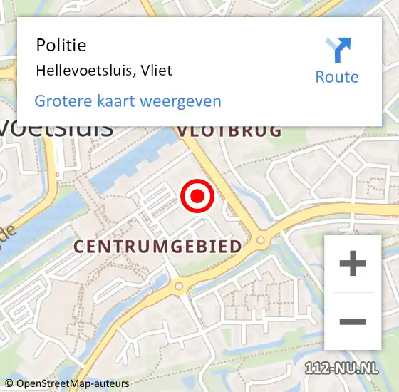 Locatie op kaart van de 112 melding: Politie Hellevoetsluis, Vliet op 10 juli 2023 12:36