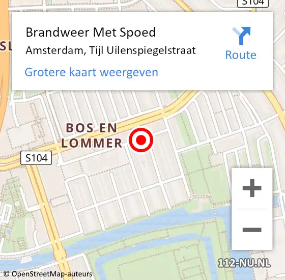 Locatie op kaart van de 112 melding: Brandweer Met Spoed Naar Amsterdam, Tijl Uilenspiegelstraat op 10 juli 2023 13:03
