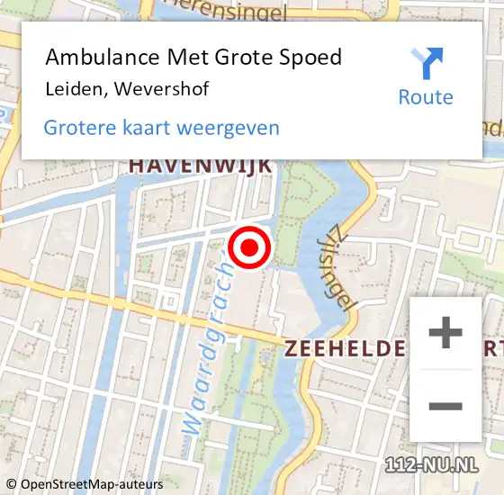 Locatie op kaart van de 112 melding: Ambulance Met Grote Spoed Naar Leiden, Wevershof op 10 juli 2023 13:14