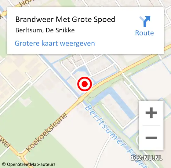 Locatie op kaart van de 112 melding: Brandweer Met Grote Spoed Naar Berltsum, De Snikke op 10 juli 2023 13:17