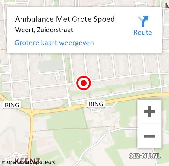 Locatie op kaart van de 112 melding: Ambulance Met Grote Spoed Naar Weert, Zuiderstraat op 10 juli 2023 13:23