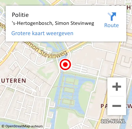 Locatie op kaart van de 112 melding: Politie 's-Hertogenbosch, Simon Stevinweg op 10 juli 2023 13:29