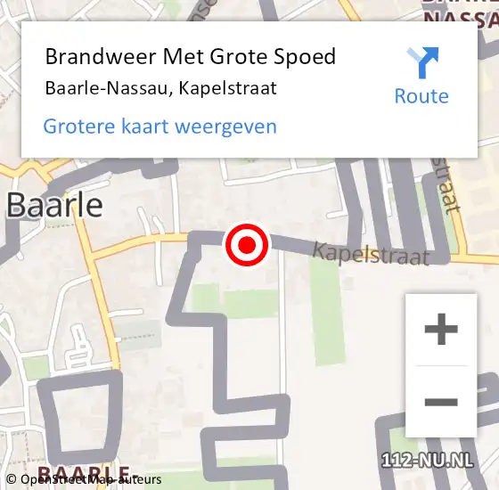 Locatie op kaart van de 112 melding: Brandweer Met Grote Spoed Naar Baarle-Nassau, Kapelstraat op 10 juli 2023 13:48