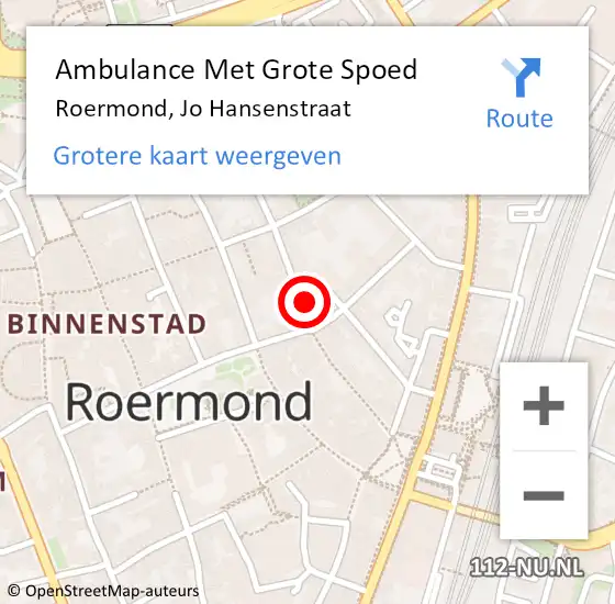 Locatie op kaart van de 112 melding: Ambulance Met Grote Spoed Naar Roermond, Jo Hansenstraat op 10 juli 2023 13:51