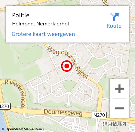 Locatie op kaart van de 112 melding: Politie Helmond, Nemerlaerhof op 10 juli 2023 14:00