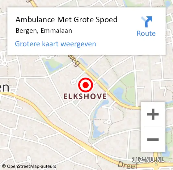 Locatie op kaart van de 112 melding: Ambulance Met Grote Spoed Naar Bergen, Emmalaan op 10 juli 2023 14:13