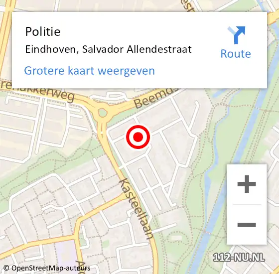 Locatie op kaart van de 112 melding: Politie Eindhoven, Salvador Allendestraat op 10 juli 2023 14:13