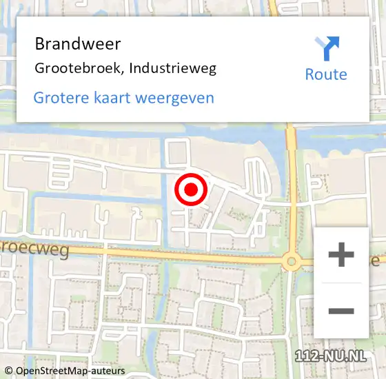 Locatie op kaart van de 112 melding: Brandweer Grootebroek, Industrieweg op 1 september 2014 09:49