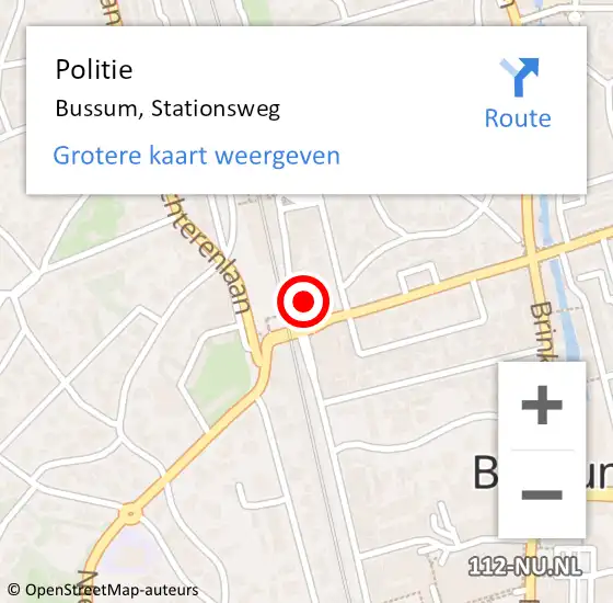 Locatie op kaart van de 112 melding: Politie Bussum, Stationsweg op 10 juli 2023 14:33