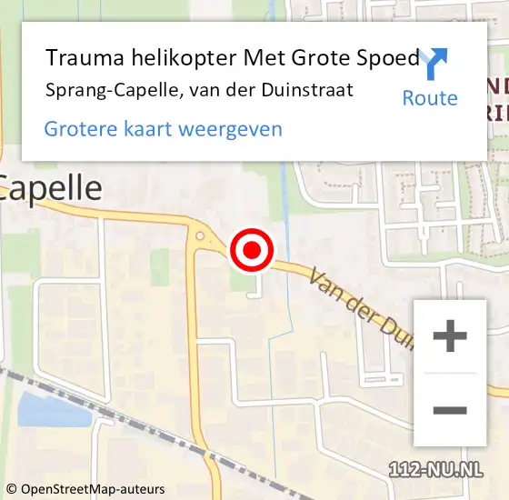 Locatie op kaart van de 112 melding: Trauma helikopter Met Grote Spoed Naar Sprang-Capelle, van der Duinstraat op 10 juli 2023 14:45