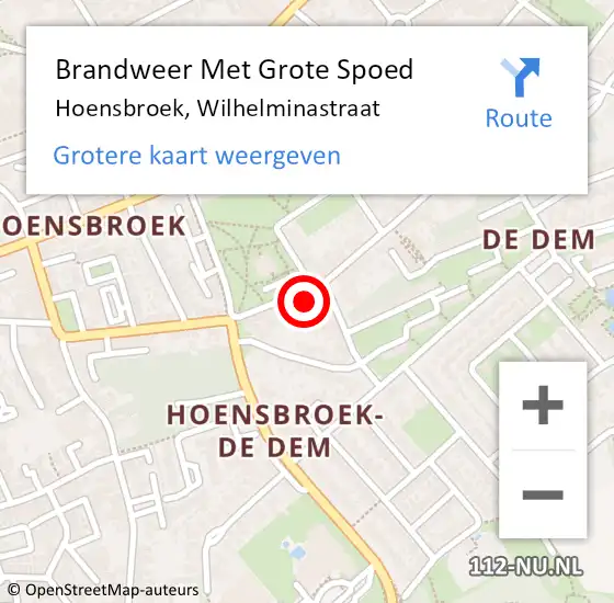 Locatie op kaart van de 112 melding: Brandweer Met Grote Spoed Naar Hoensbroek, Wilhelminastraat op 10 juli 2023 14:45