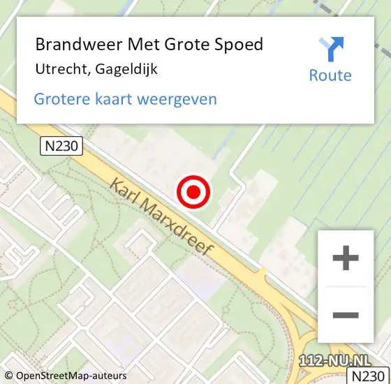 Locatie op kaart van de 112 melding: Brandweer Met Grote Spoed Naar Utrecht, Gageldijk op 10 juli 2023 14:50