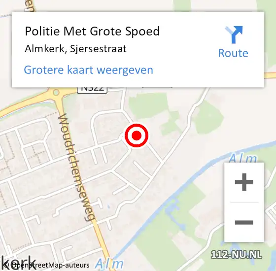 Locatie op kaart van de 112 melding: Politie Met Grote Spoed Naar Almkerk, Sjersestraat op 10 juli 2023 15:07