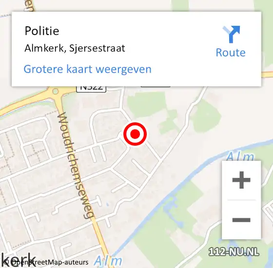 Locatie op kaart van de 112 melding: Politie Almkerk, Sjersestraat op 10 juli 2023 15:07