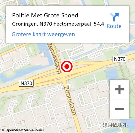 Locatie op kaart van de 112 melding: Politie Met Grote Spoed Naar Groningen, N370 hectometerpaal: 54,4 op 10 juli 2023 15:09