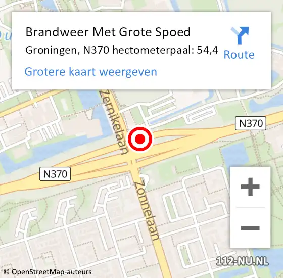 Locatie op kaart van de 112 melding: Brandweer Met Grote Spoed Naar Groningen, N370 hectometerpaal: 54,4 op 10 juli 2023 15:10