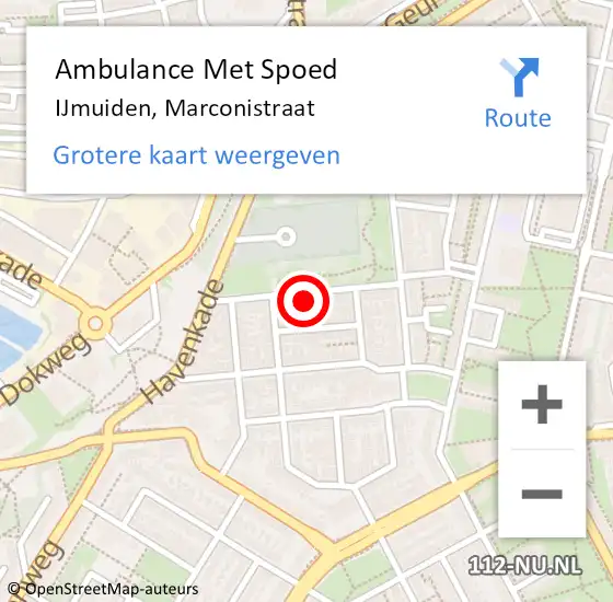 Locatie op kaart van de 112 melding: Ambulance Met Spoed Naar IJmuiden, Marconistraat op 10 juli 2023 15:10