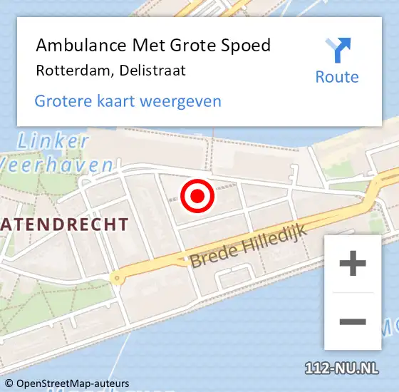 Locatie op kaart van de 112 melding: Ambulance Met Grote Spoed Naar Rotterdam, Delistraat op 10 juli 2023 15:18