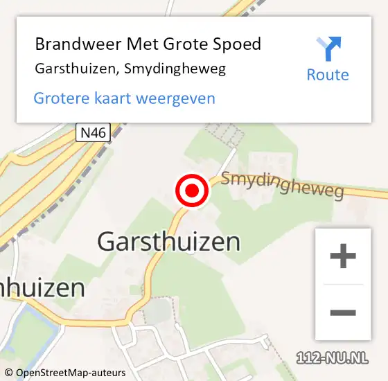 Locatie op kaart van de 112 melding: Brandweer Met Grote Spoed Naar Garsthuizen, Smydingheweg op 10 juli 2023 15:33