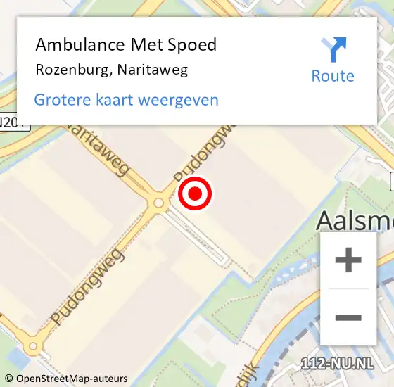 Locatie op kaart van de 112 melding: Ambulance Met Spoed Naar Rozenburg, Naritaweg op 10 juli 2023 16:06